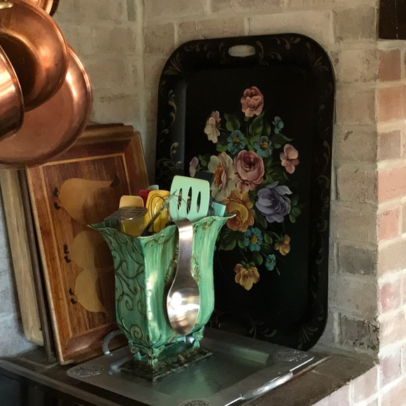 Vintage large painted tole metal tray - Picture 11 of 13